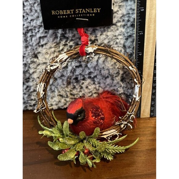 Robert Stanley Red Cardinal Glass Feather Wreath Christmas Tree Ornament‎ NEW - Picture 3 of 3